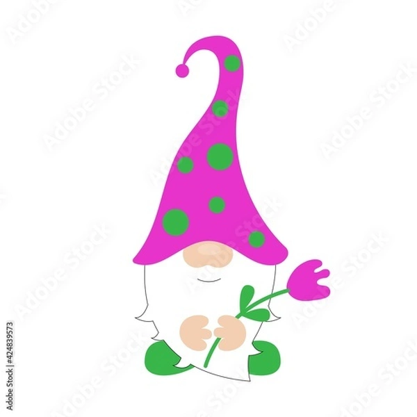 Obraz Gnome with flower. Vector illustration