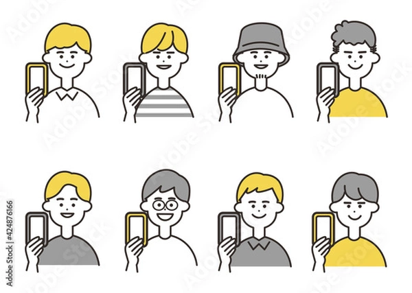 Obraz 男性　携帯　バストアップ　イエローカラーセット