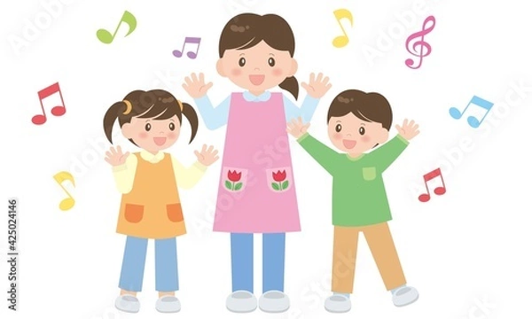 Obraz 歌う保育士と保育園児（全身）