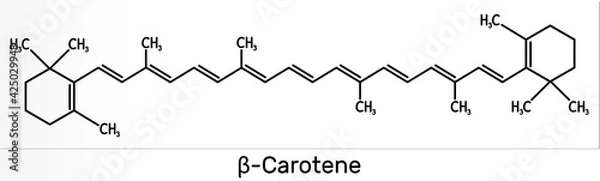 Fototapeta Beta Carotene, provitamin A, is an organic red-orange pigment in plants and fruits. Skeletal chemical formula