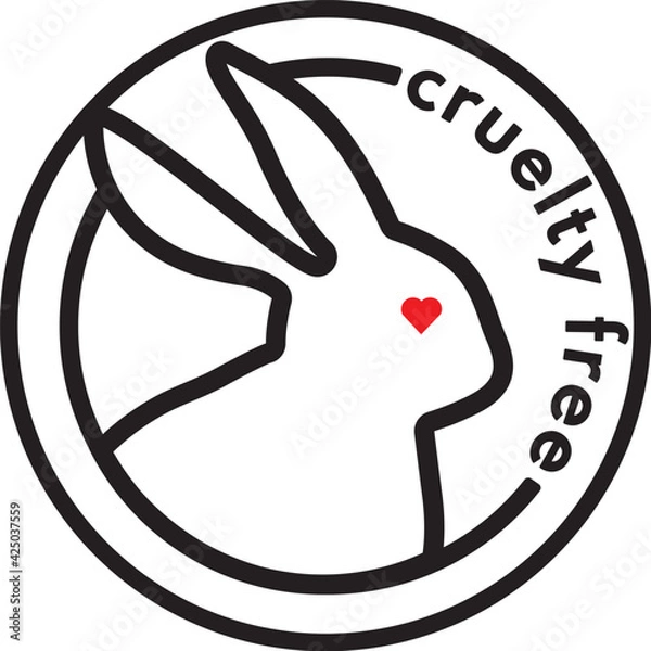 Fototapeta Cruelty free icon with green bunny. No animal testing logo. Simple vector rounded sing great for packing