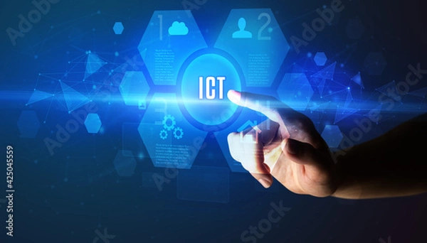 Fototapeta Hand touching digital button concept