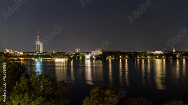 Obraz hamburg alster panoramic skyline night view, germany