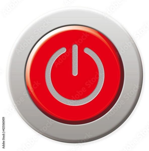 Obraz Red circular button  .Illustration 3D.  Power button.