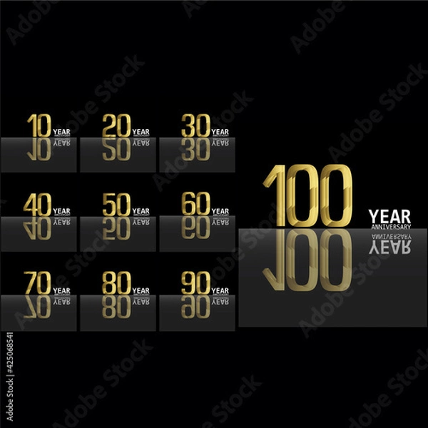 Obraz Set Year Anniversary Celebration Gold and Black Color Vector Template Design Illustration