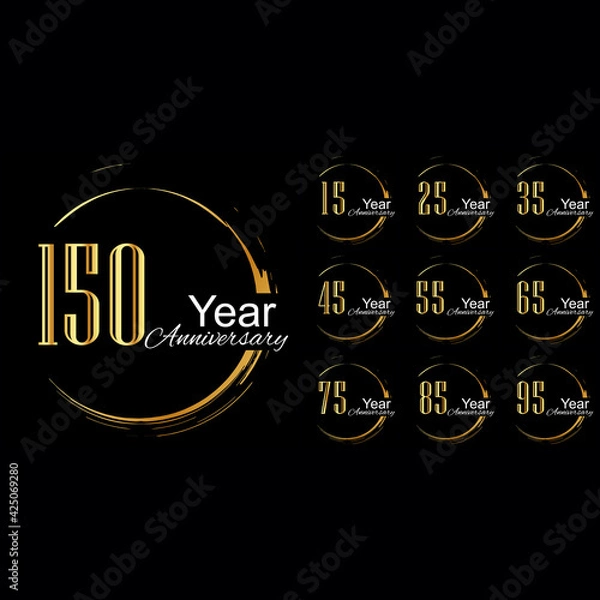 Fototapeta Set Year Anniversary Celebration Gold and Black Background Color Vector Template Design Illustration