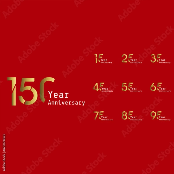 Fototapeta Set Year Anniversary Celebration Gold and Red Background Color Vector Template Design Illustration