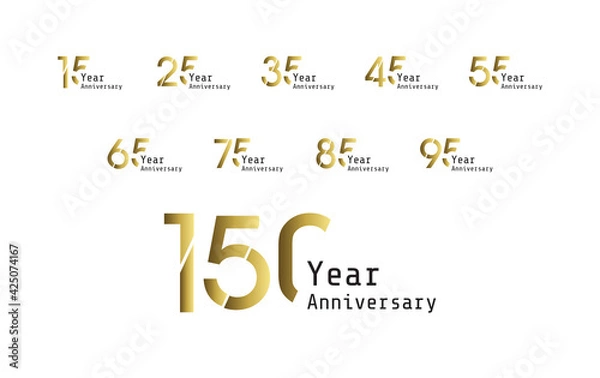 Obraz Set Year Anniversary Celebration Gold and White Background Color Vector Template Design Illustration
