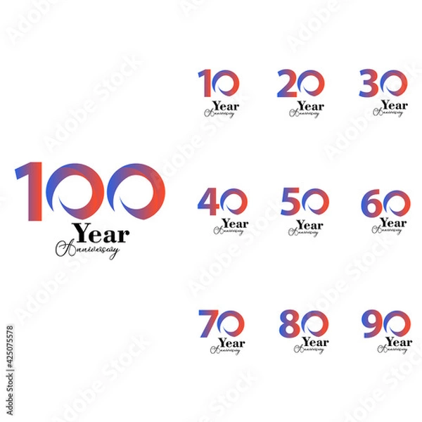 Fototapeta Set Year Anniversary Celebration Rainbow Color Vector Template Design Illustration