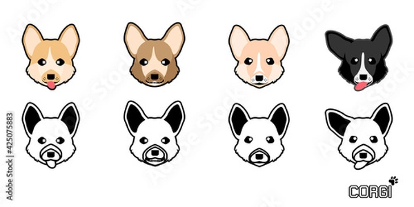 Fototapeta Set of cute cartoon dog with a Corgi, Vector illustration dog set.	