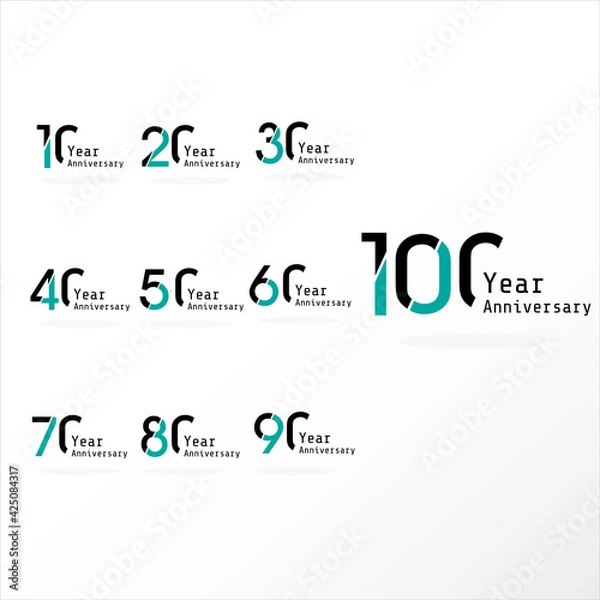 Obraz Anniversary Celebration Set Blue Color Vector Template Design Illustration