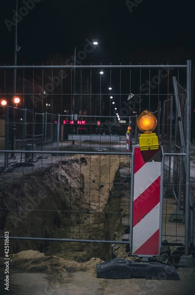 Obraz Road works at night.