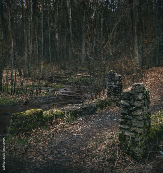 Obraz old brick bridge over the wetlands.