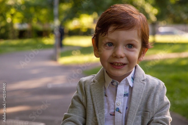 Fototapeta Cute, Redhead, Smiling Boy in a Park