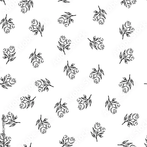 Fototapeta Doodle simple vector seamless pattern of hand-drawn peonies. Seamless random pattern of hand-drawn peonies. Isolated on white background.