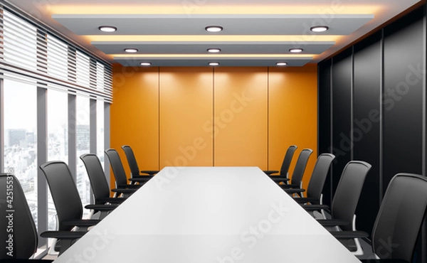 Obraz Meeting room for business, empty wall for company name, 3d rendering.