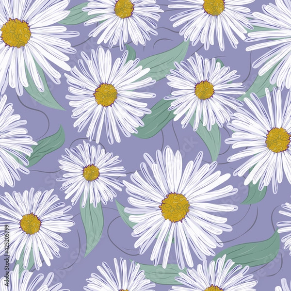 Obraz Floral illustrations. seamless pattern. Blue and white flowers