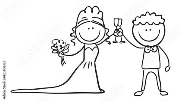 Fototapeta Bride and groom thin line icon, valentine day concept