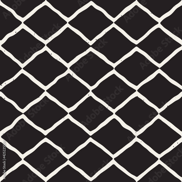 Fototapeta Simple ink geometric pattern. Monochrome black and white strokes background. Hand drawn ink texture for your design