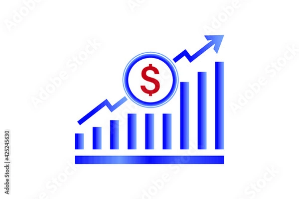 Fototapeta Vector illustration of dollar rate increase icon. Money symbol with stretching arrow up. Increase profit, salary, income, cost, price, economy and revenue. Icon for business concept.
