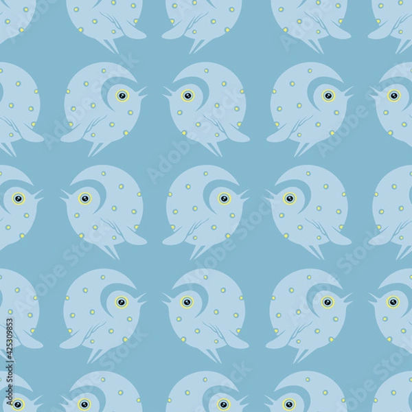 Fototapeta Spotted bluebird on a seamless pattern