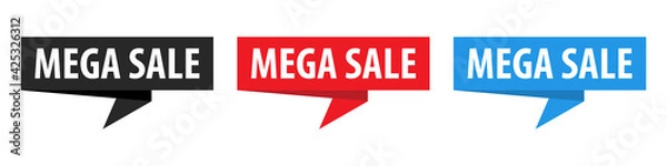 Fototapeta Mega Sale - Origami Speech Bubble. Vector banner. Label set