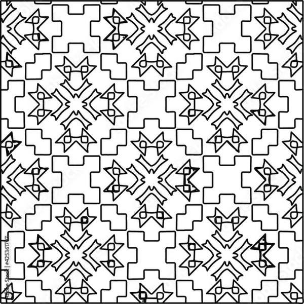 Fototapeta  Geometric vector pattern with triangular elements. Seamless abstract ornament for wallpapers and backgrounds. Black and white colors. 