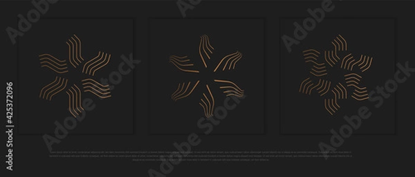 Fototapeta Vector set of design elements, labels and frames for packaging for luxury products in trendy linear style.	
