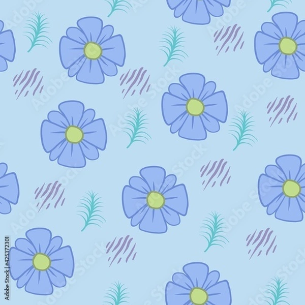 Fototapeta Blue flower seamless pattern background vector