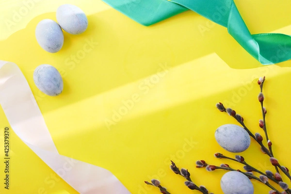 Obraz easter eggs on yellow background