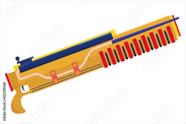 Fototapeta Vector clip art blaster. concept illustration of alien weapons. Energy gun for game design. Colorful drawing for boyish design.