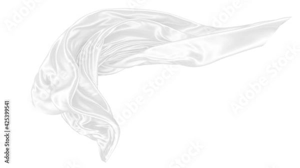 Fototapeta Beautiful flowing fabric of white wavy silk or satin. 3d rendering image.