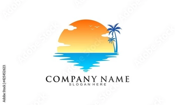 Obraz Sea and coconut tree beautiful vector logo