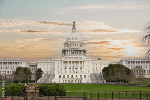 Obraz US Capitol Building in spring of 2021 with metal security fence
