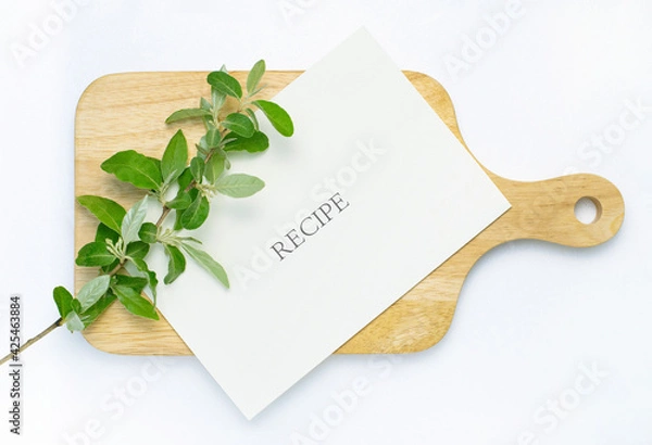 Fototapeta 도마와 레시피 카드 목업