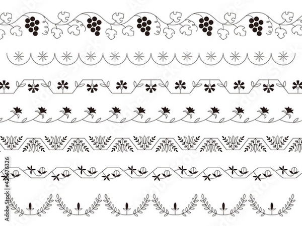 Fototapeta 花をモチーフにした、フォークアートの飾り罫セット