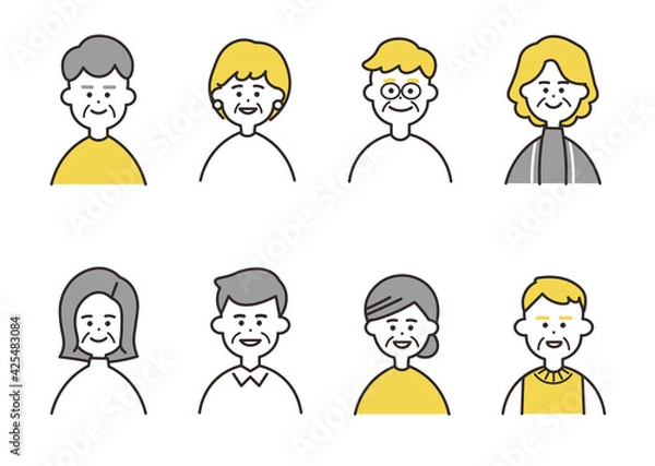 Fototapeta 高齢者　バストアップ　イエローカラーセット