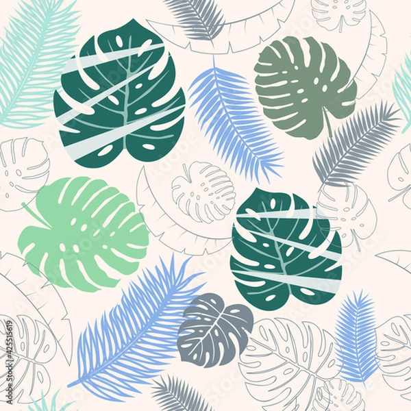 Fototapeta Colorful Seamless Pattern With Tropical Plants