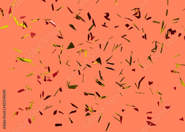 Obraz Abstract geometric golden sparkly on orange paper background. Trendy color of year. Festive holiday backdrop. Birthday congratulations Christmas New Year.