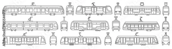 Fototapeta Tram vector outline set icon. Vector illustration streetcar on white background. Isolated outline set icon tram.