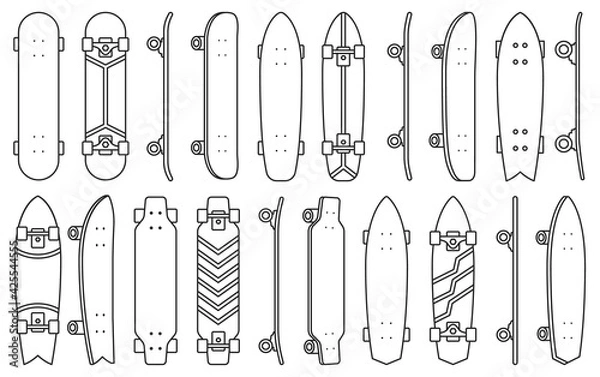 Fototapeta Skate isolated Outline set icon.Vector illustration illustration skateboard on white background .Outline vector set icon skate.