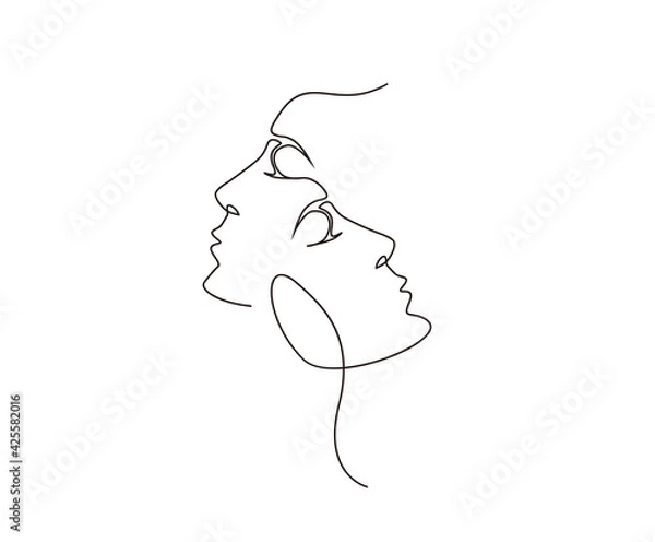 Obraz Continuous line of surreal faces , drawing of set faces and hairstyle, fashion concept, woman beauty minimalist, vector illustration. Poster and wall art design outline design concept.