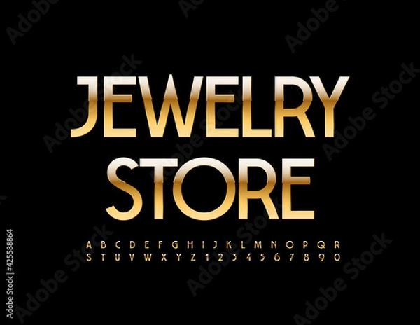 Fototapeta Vector elite logo Jewelry Store. Stylish metallic Font. Golden set of Alphabet Letters and Numbers
