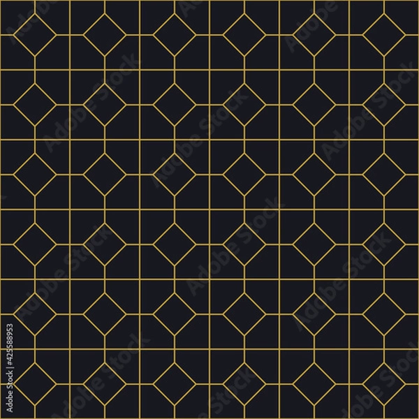 Fototapeta Geometric golden ornament grid on gray background. Seamless fine abstract pattern, wrapping paper