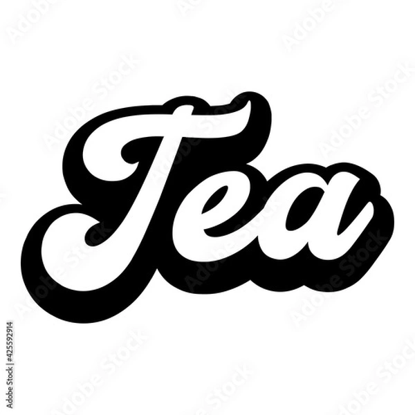 Fototapeta Logotipo con texto manuscrito Tea escrito a mano con sombra en color negro