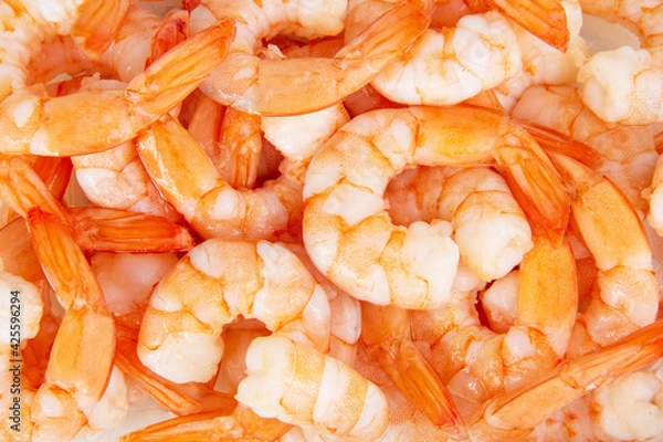 Fototapeta Many red shrimps appetizer background