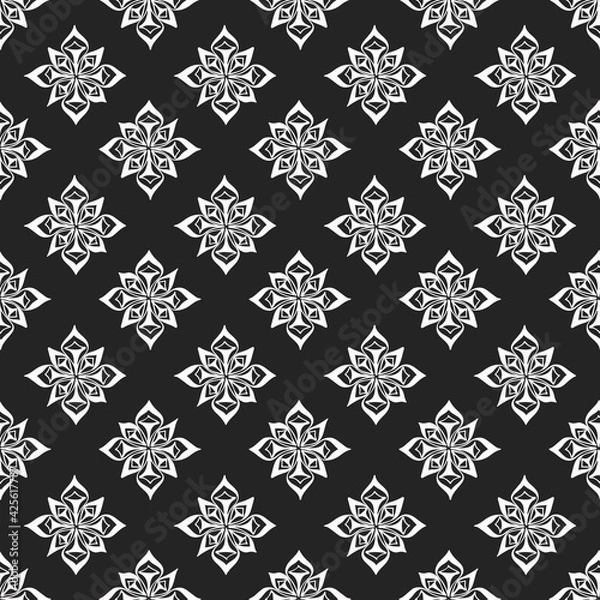 Fototapeta Vector seamless pattern with white abstract rhombus on black background
