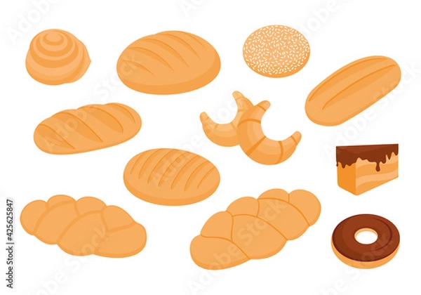 Fototapeta Bread set. Vector illustration isolated on a white background