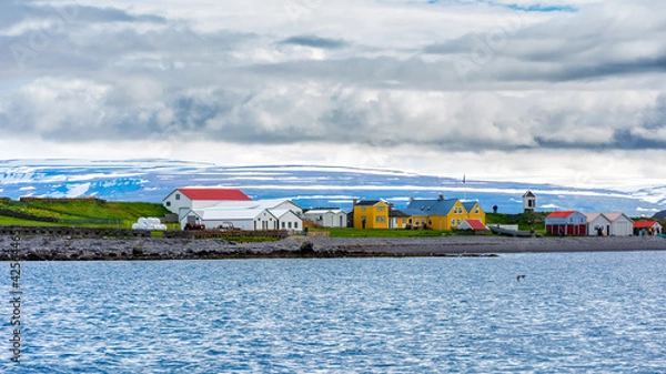 Obraz colorful wooden houses on the remote island of Vigur, on the Icelandic north western coast