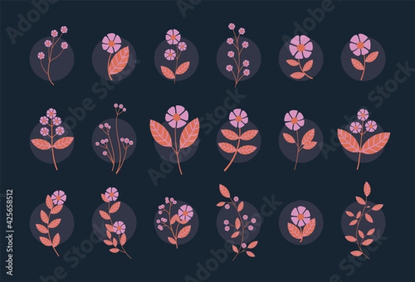 Obraz Pink Retro Flower Set